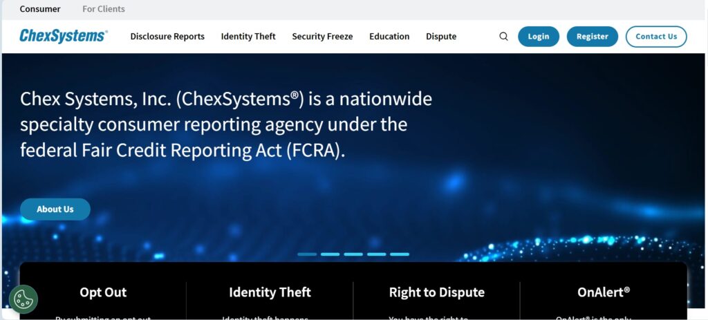ChexSystems consumer report website used to check past banking issues