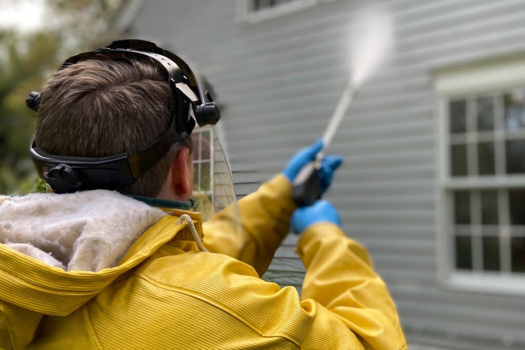 Pressure washing business exterior house cleaning.