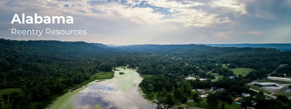 Alabama reentry resources banner with rural landscape and river valley