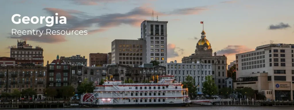 Georgia reentry resources banner with city waterfront and historic buildings