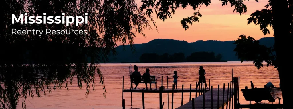 Mississippi reentry resources banner with river and lakeside sunset