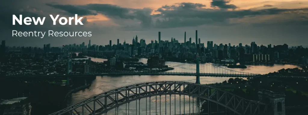New York reentry resources banner with city skyline and bridges
