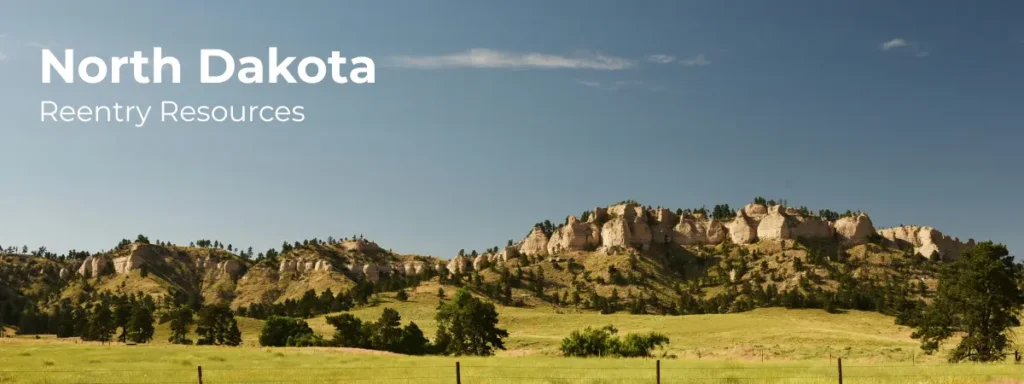 North Dakota reentry resources banner with prairie landscape and rock formations