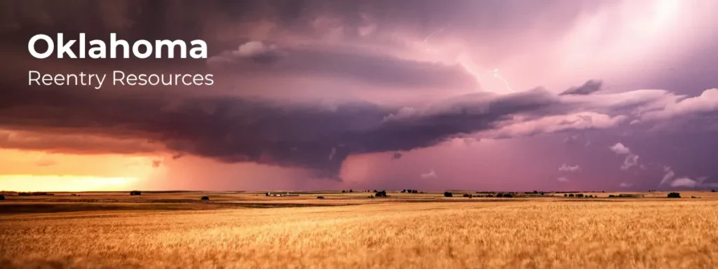 Oklahoma reentry resources banner with open plains and storm clouds