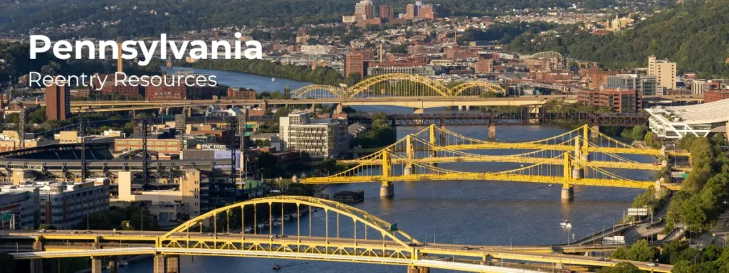 Pennsylvania reentry resources banner with city skyline and yellow bridges over river