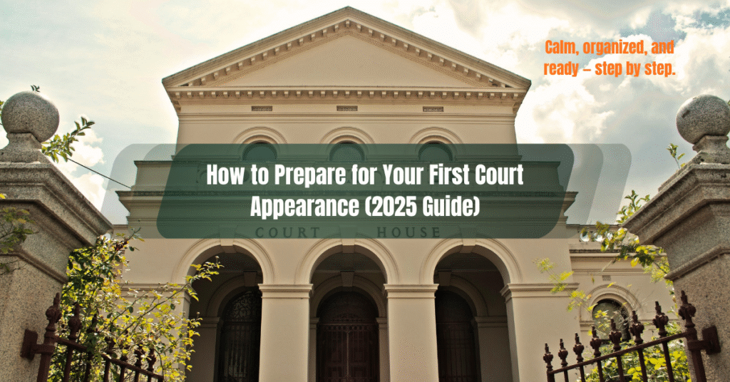 Courthouse exterior with arched entryway, 2025 legal help guide — How to Prepare for Your First Court Appearance by Second Chance Guide.